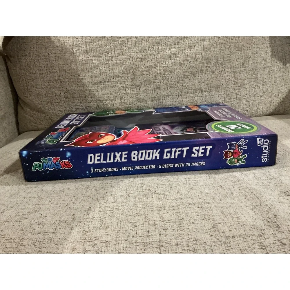 PJ Masks Deluxe Book Gift Set 3 Storybooks Movie Projector 5 Disks 20 Images NEW